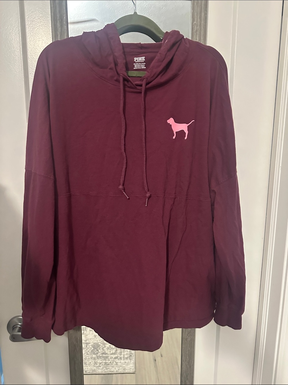 PINK Victoria's Secret Maroon XL shirt with hood and pink Logo